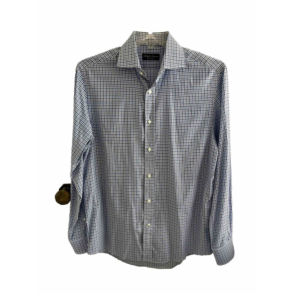 EUC Ralph Lauren Purple Label Shirt Mens Blue Check Button Sz 15.5 Italy